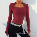 High Quality Lady Fold Shoulders Skinny Top